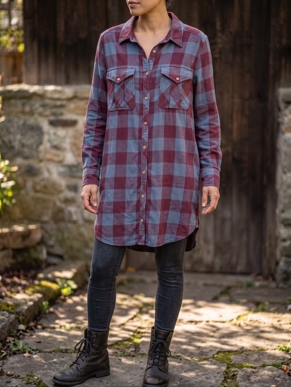 Wilfred Free Aritzia Buffalo Plaid Flannel Tunic Grunge Indie Sleaze Gorpcore